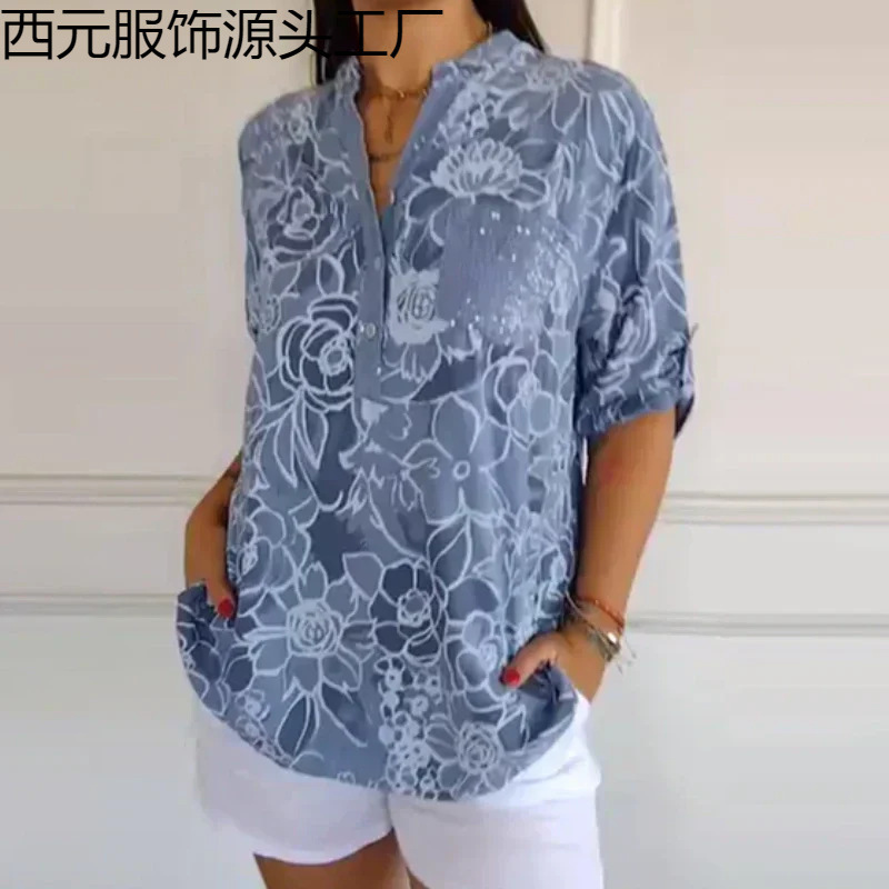 2025 Independent Station European and American Cross-Border New Casual Long-Sleeved Shirt Animal Print Hawaiian Long-Sleeved Cross-Border Shirt