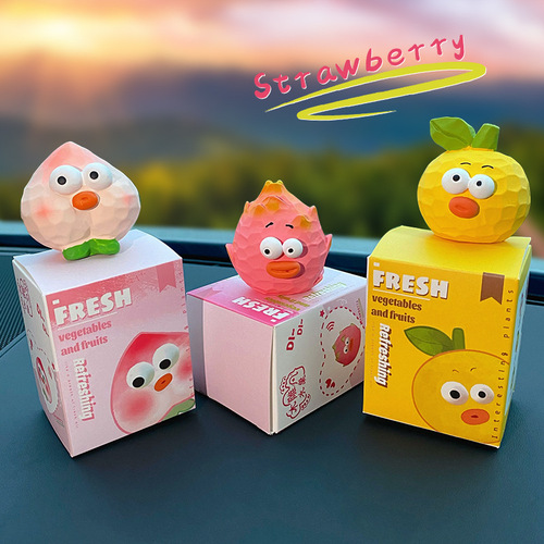 Original Wood Carving Style Generation 2 Fruit Shelf Accent Resin Cartoon Cute and Adorable Big-Eyed Indoor Car Desk Decor