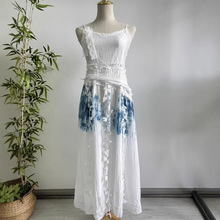 云南植物板蓝根手工扎染蓝色连衣裙文艺长裙大理扎染吊带连衣裙