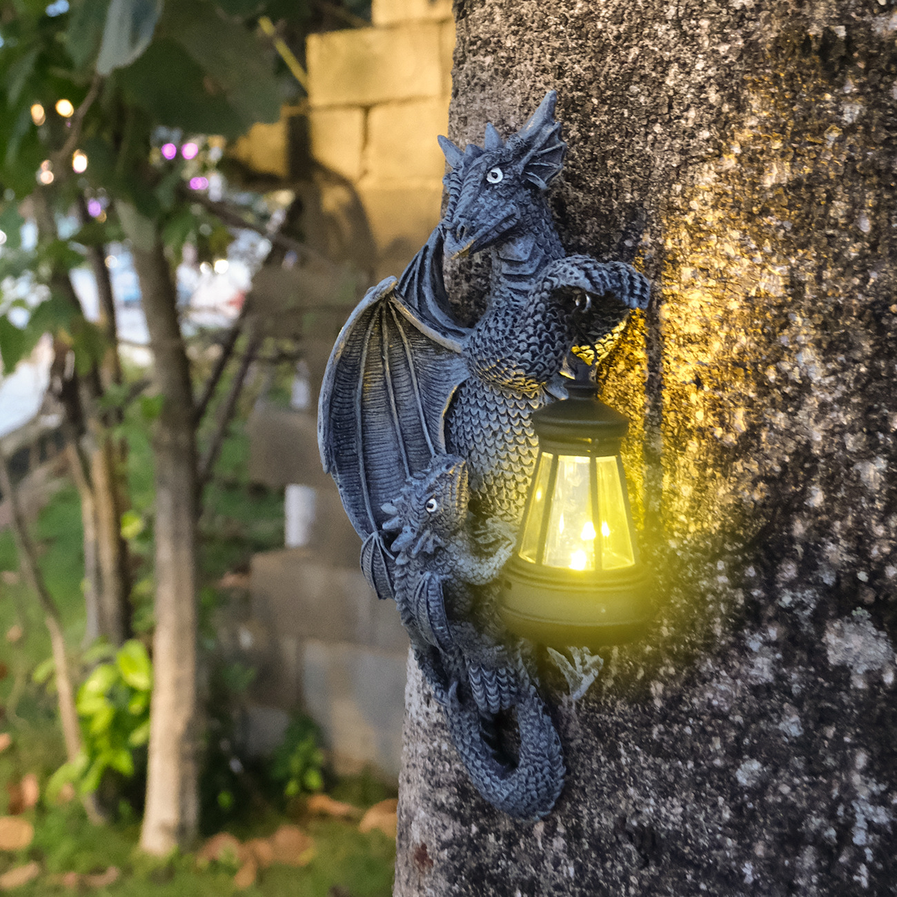 Solar-Powered Wall-Mounted Dinosaur Outdoor Light, Courtyard Decorative Ornaments, Animal Statue, Illuminated Wall Art, Small Night Light_voghion.com