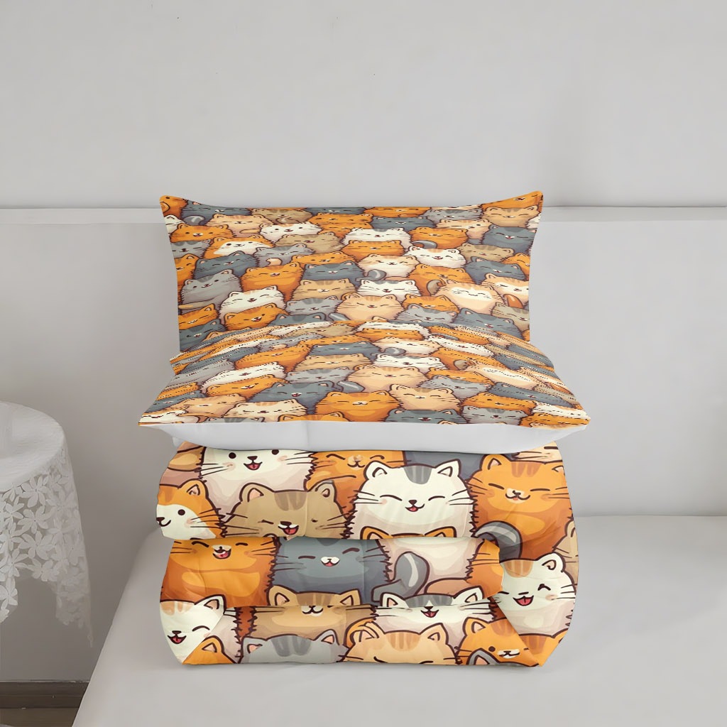 TEMU / JIT caricatura gatito impresión digital 3D 180gms set de colcha fabricantes de suministro directo a las figuras se pueden fijar