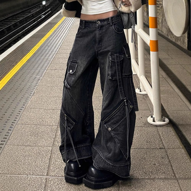 European and American Cross-Border Y2K American Retro Jeans with Multi-Pocket Design, Cargo Pants, Trendy Street Hip-Hop Long Pants