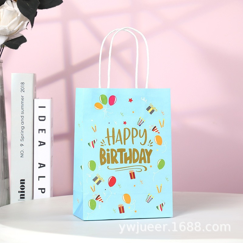 Bolsas de regalo de cumpleaños, bolsas de cartón cartón, bolsas de embalaje para llevar, bolsas de embalaje de regalo de fiesta para niños, bolsas de mano