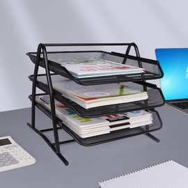 桌面金属铁网三层抽屉式文件架商务办公收纳筐三格四格文件框批发
