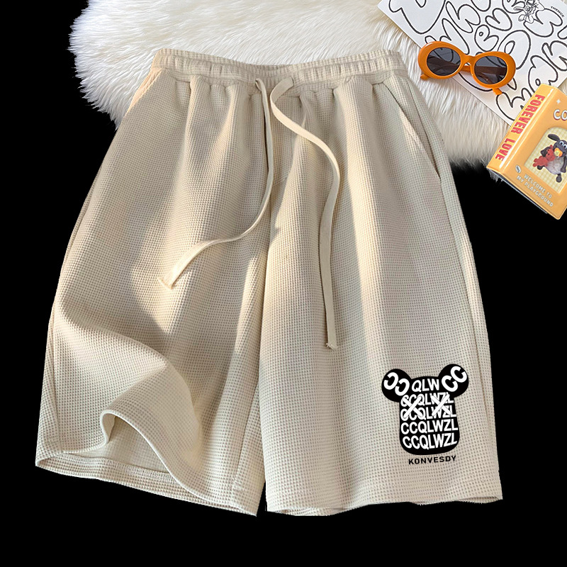 Ventas directas de la fábrica de moda waffle pantalones cortos de los hombres de baloncesto de verano deportes pantalones rectos sueltos pantalones cortos de sentido de diseño