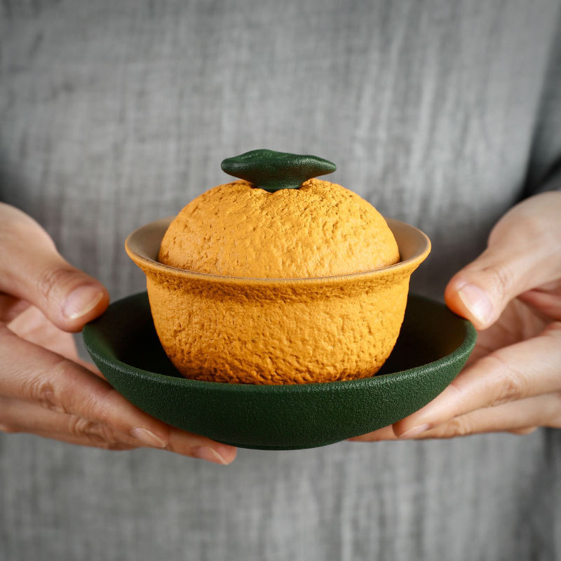 Creative Non-Hot Tea Set with Lid, Mandarin Bowl, Orange Cup, Kung Fu Bowl, Ceramic Household Use