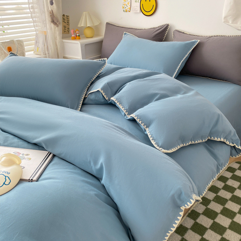 Verano simple algodón de cuatro piezas de algodón 2025 nuevo estilo sábana funda edredón dormitorio de estudiantes ropa de cama de tres piezas