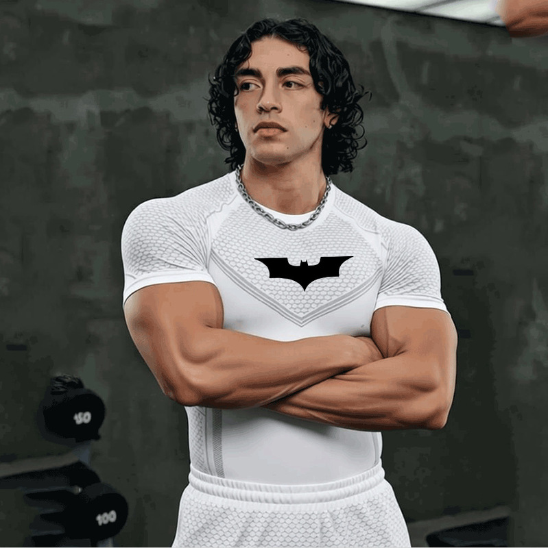 Youngla Collaboration with Batman New Men's Tight-Fitting T-Shirt Jogger Sports Fitness Running Training Quick-Dry Short Sleeve