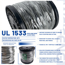 UL1533隔离线30-20AWG美规环保半硬质聚氯乙烯纯铜镀锡铜隔离线