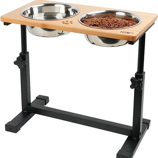 Wooden elevated dog bowl household adjustable pet dog cat feeding rack pet shop simple style wooden feeder