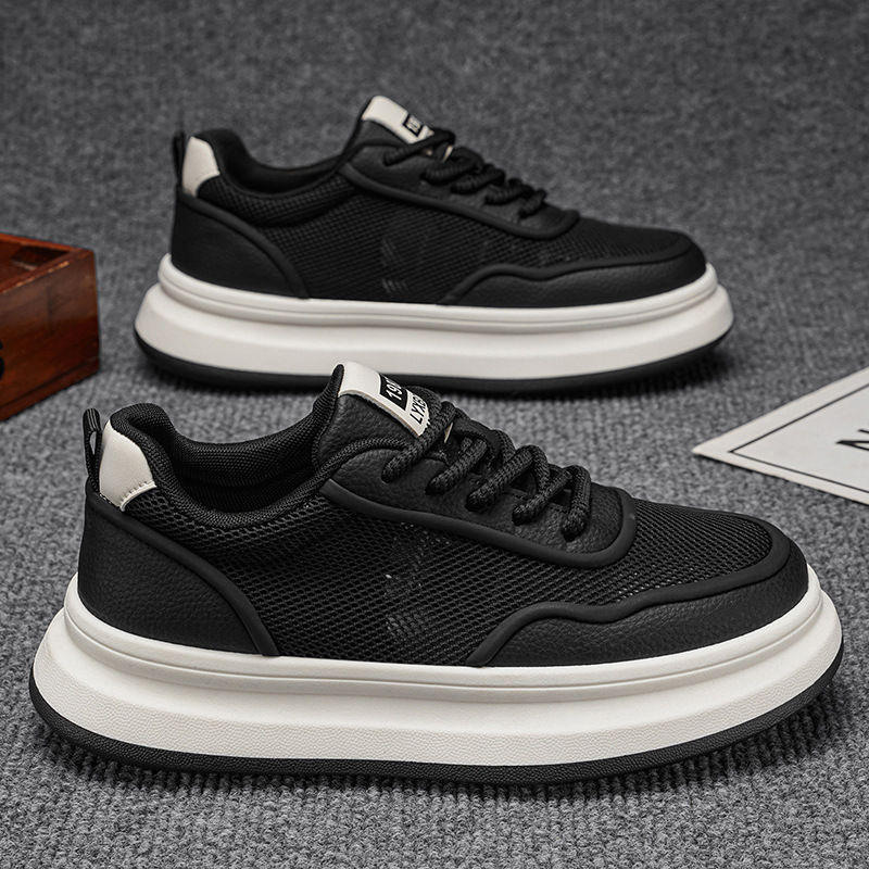 Men's Japanese-style minimalist solid color thick-soled casual shoes, 2026 new model, mesh breathable comfortable sneakers, trendy internet celebrity shoes Men's Japanese-style minimalist solid color thick-soled casual shoes, 2026 new model, mesh breathable comfortable sneakers, trendy internet celebrity shoes