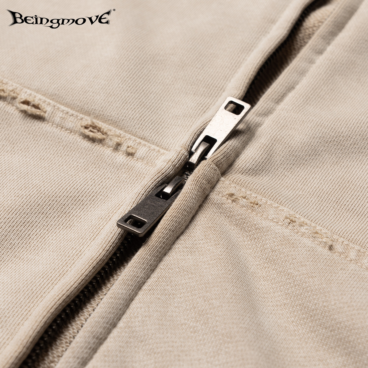 Calle seca americana retro calle larga suelta con cremallera suéter marca de moda hacer viejo lavado con agua chaqueta con capuz