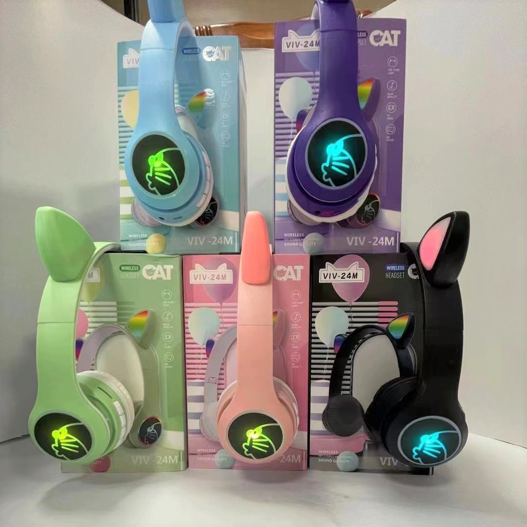 Nuevo VIV-24M luminoso orejas de gato bajo tarjeta plegable auricular inalámbrico respiración luz auricular Bluetooth