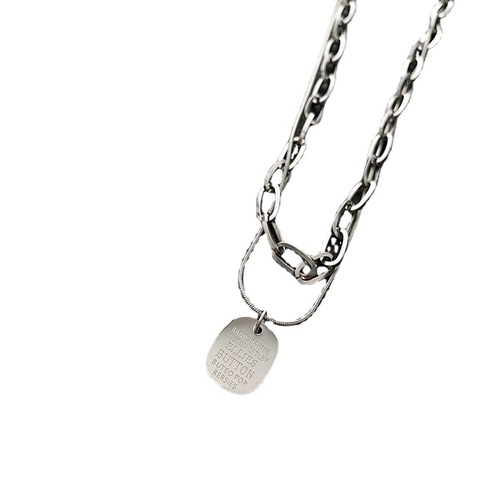 Titanium Steel Non-fading Square Metal Necklace Women's Minority Design Double Layer Overlap Clavicle Chain Cool Style Accessories 