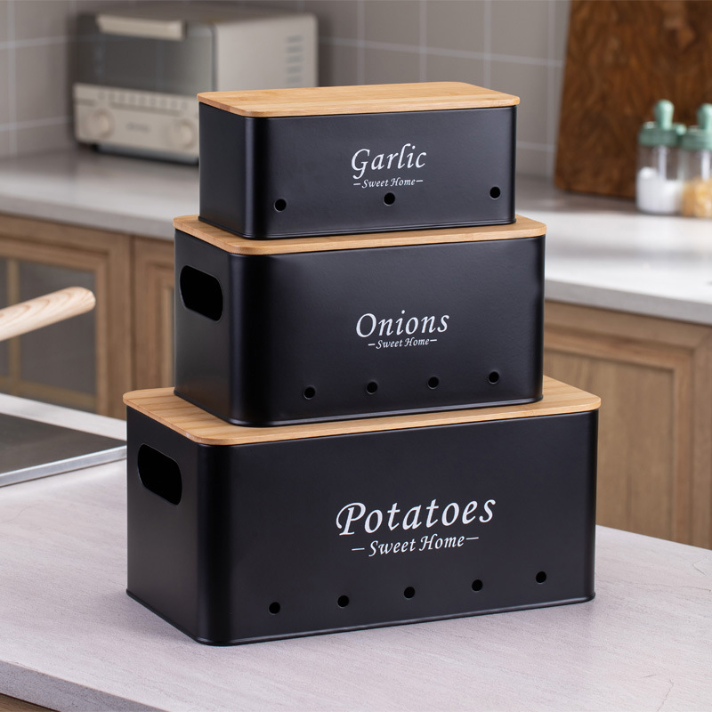 블랙 플랫-감자 양파 마늘 상자 (3 피스 세트)