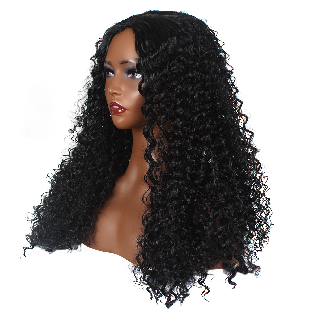 Synthetic wig for women set with center split bangs wrapped in tubes small roll women's long hair_voghion.com