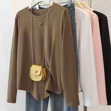 2025年秋冬褶皱扭结设计长袖t恤打底衫上衣大码女装遮肉显瘦打底