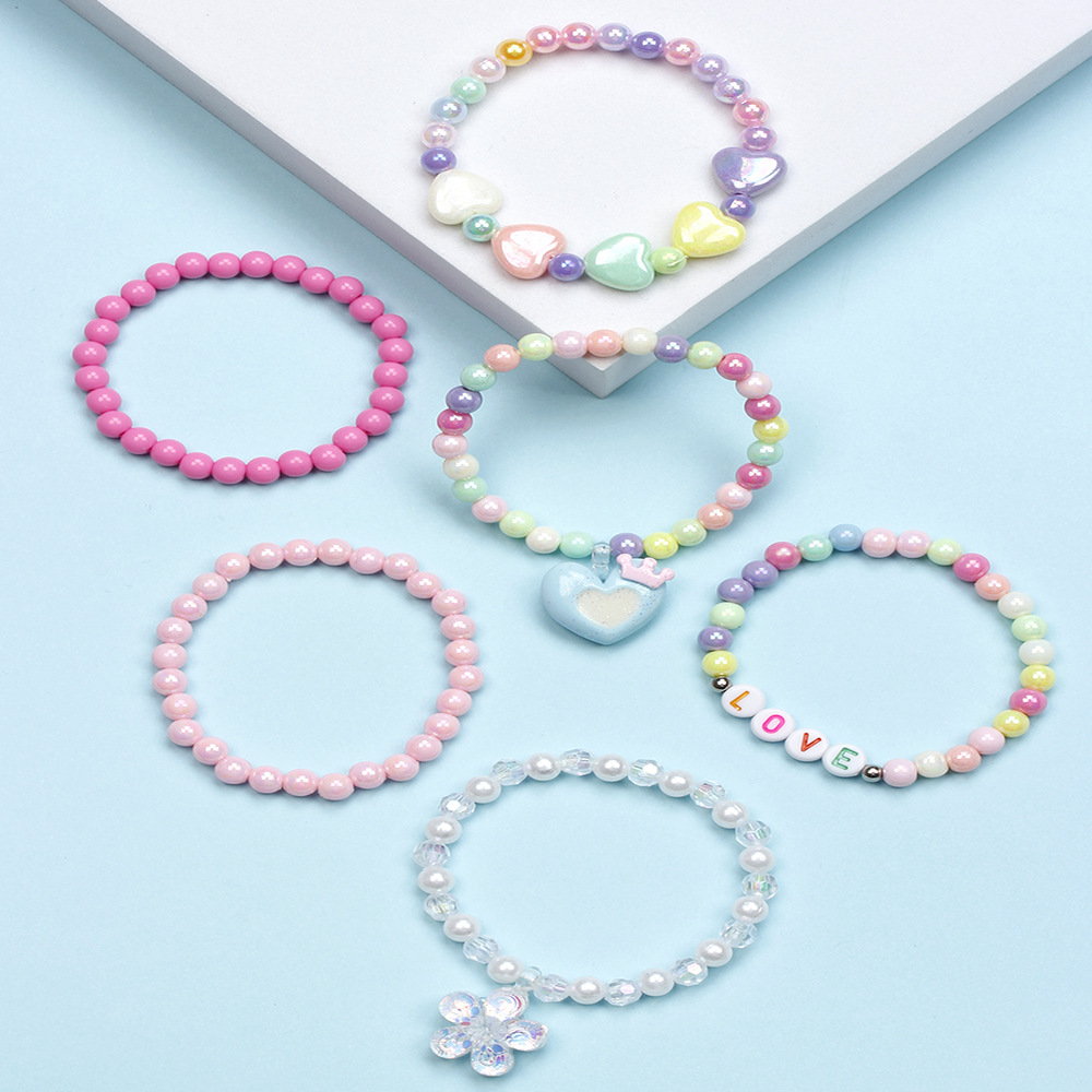 Cute Love Heart Shape Flower Resin Beaded No Inlaid Bracelets