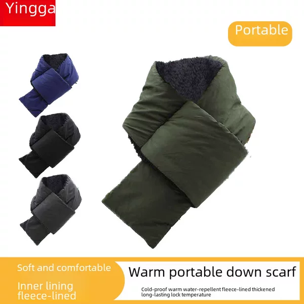 Autumn and Winter Down Scarf Plus Velvet Thickened Cold-proof Warm-proof Water-splashing Windproof Solid Color All-match Fashion Trend