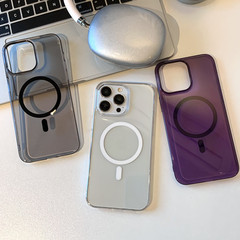 適用iphone15手機殼PC大孔蘋果15pro磁吸14小眾13硬12透明11p簡約