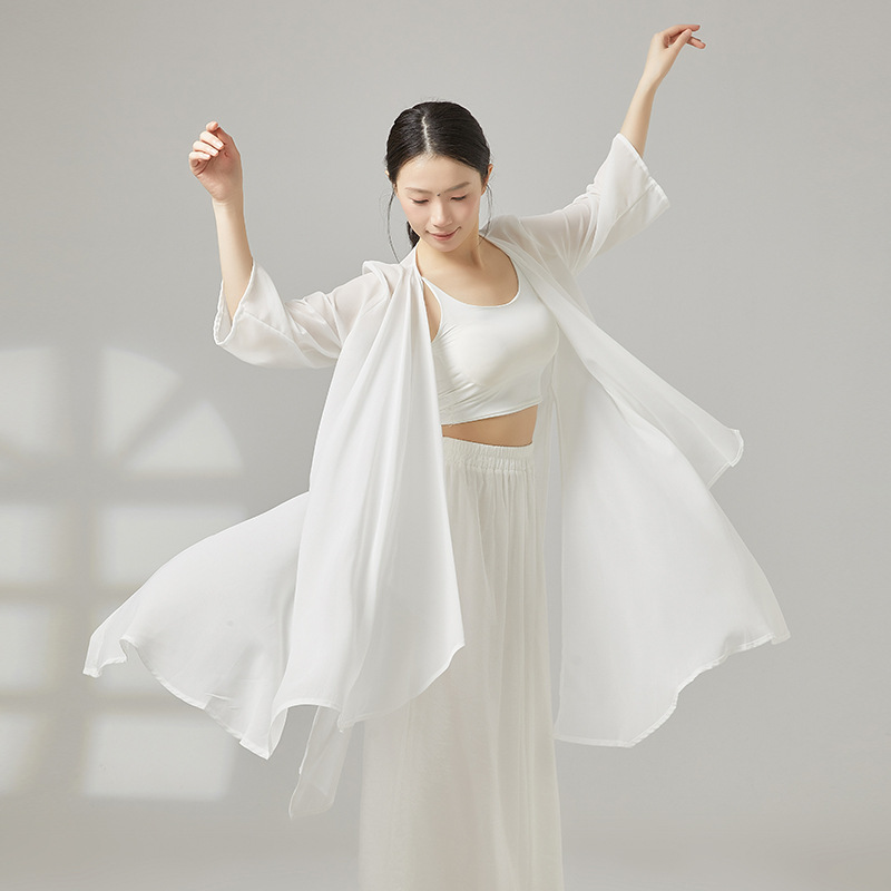 Long Cardigan Classical Dance Practice Dress Women's Pearl Chiffon Hems Split Adult Women's Modern Dance Dress