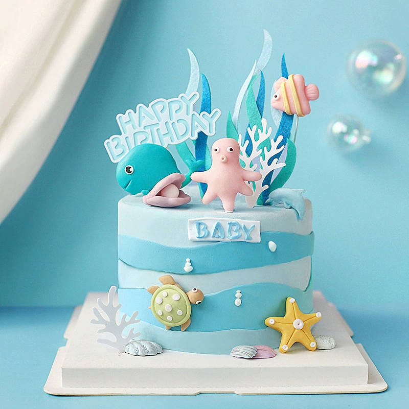Panfan baking cake decorate the original model turtle shell shell, marine series plug -in birthday cake dessert