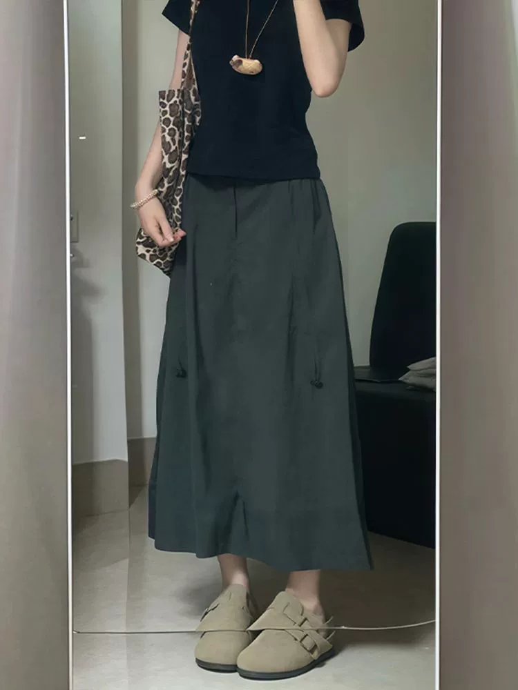 Quick dry skirt, A-line, for pear shaped body, plus size, drawstring