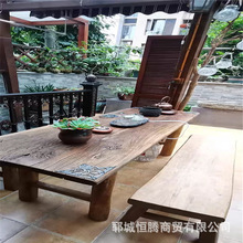 老榆木茶桌家用中式泡茶桌餐厅饭店餐桌椅方桌自然纹理