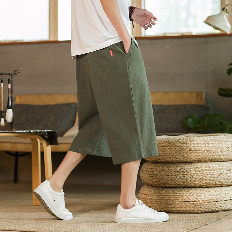 Linen Capri Pants Summer Thin Ice Silk Shorts Chinese Style Men's Straight Casual Sports Pants Cotton Linen Pants
