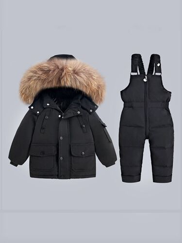 Children's winter export clothing, warm winter clothes for boys, set for little children, two-piece set for 1-5 years old, girls' overalls with belts, one-piece clothes