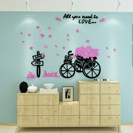 水晶亚克力3D立体墙贴画墙壁装饰画爱情单车温馨卧室客厅创意个性