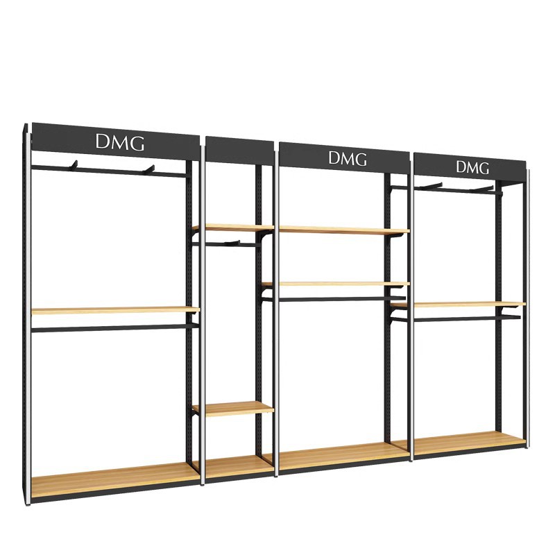 Tienda de ropa de ocio con luces estante de exhibición estante de exhibición tipo piso estante de exhibición comercial percha de ropa marca de moda hombre estante de tienda de ropa