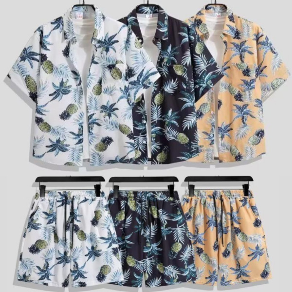 Sanya set for men and women, quick-dry Hawaiian short-sleeve shirt, large size floral beach shorts, couple's two-piece set Sanya set for men and women, quick-dry Hawaiian short-sleeve shirt, large size floral beach shorts, couple's two-piece set