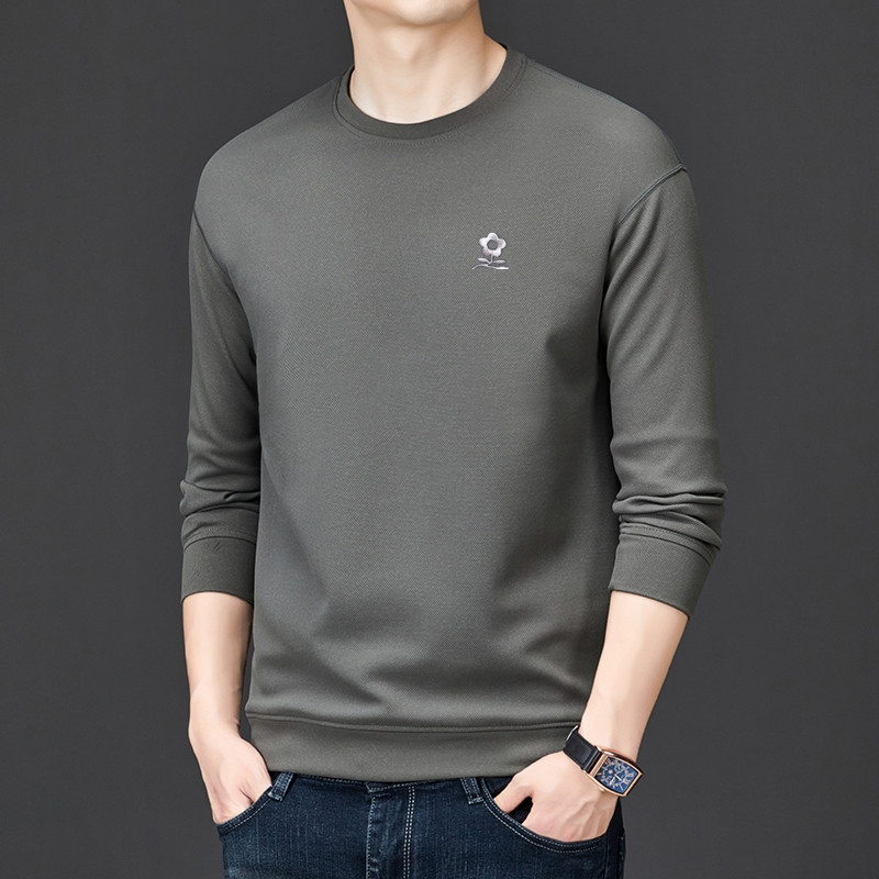 Áo thun nỉ cotton cổ tròn tay dài nam — màu xám đậm