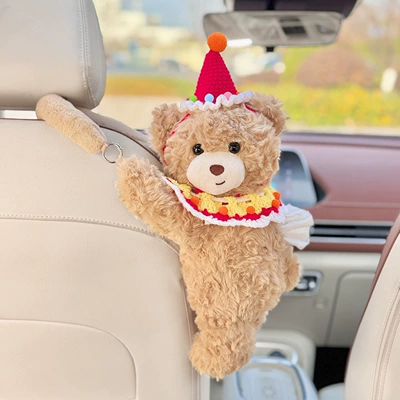 Car-Mounted Tissue Box, Bear-Shaped Hanging Car tissue box/set - yellow-scarf-tissue-bag