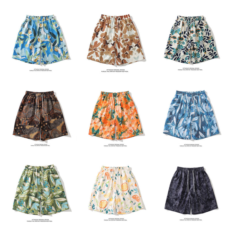 Thirteen Lines Factory Hong Kong Style vintage Floral Shorts Men's and Women's vintage Oil Painting Hawaiian Style Casual Beach Pants Thirteen Lines Factory Hong Kong Style vintage Floral Shorts Men's and Women's vintage Oil Painting Hawaiian Style Casual Beach Pants