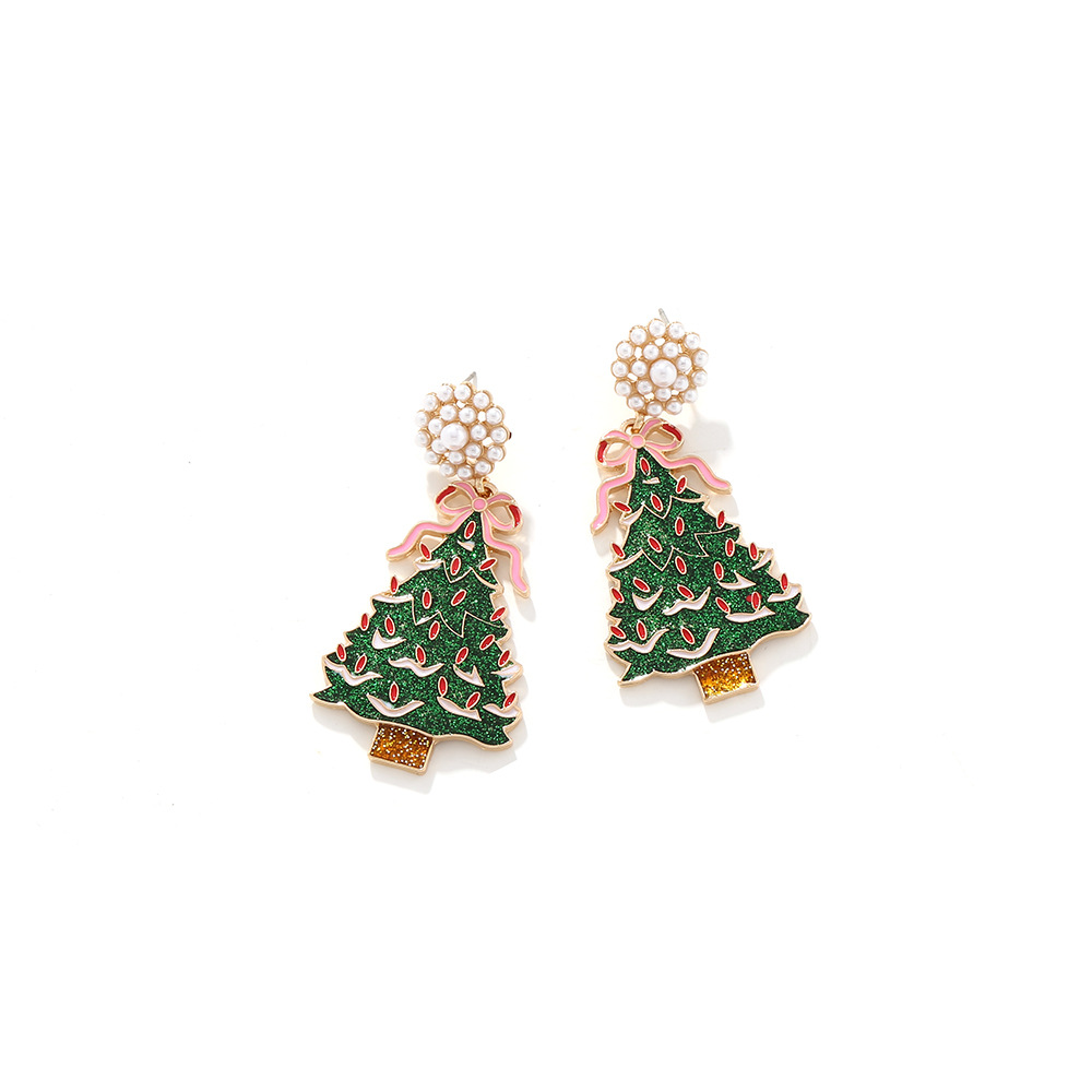Christmas Tree, Bow Knot Pattern 1 Pair Casual Sweet Christmas Tree Bow Knot Alloy Artificial Pearls Drop Earrings