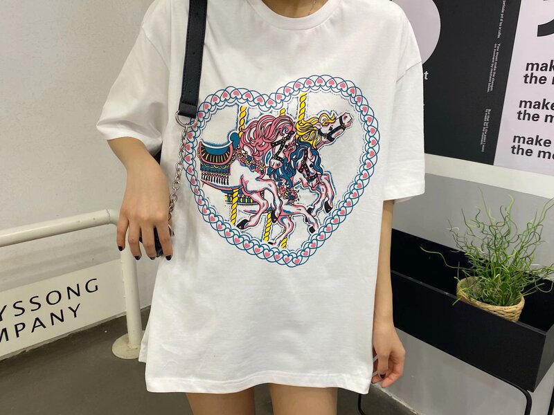 BM style brandy same style merry-go-round T-shirt summer new bm short sleeve women's top loose large size fashion