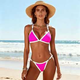 2026新款分体泳衣女吊带比基尼女bikini温泉跨境露背粉色比基尼女