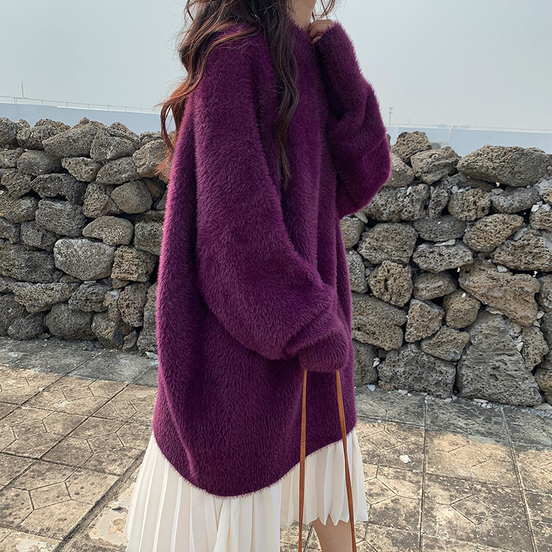 Imitation Mink Velvet 2025 Autumn and Winter New Thickeneded Knitwear Women's Lazy Style Korean Style Loose Pullover Mid-Length Knitwear