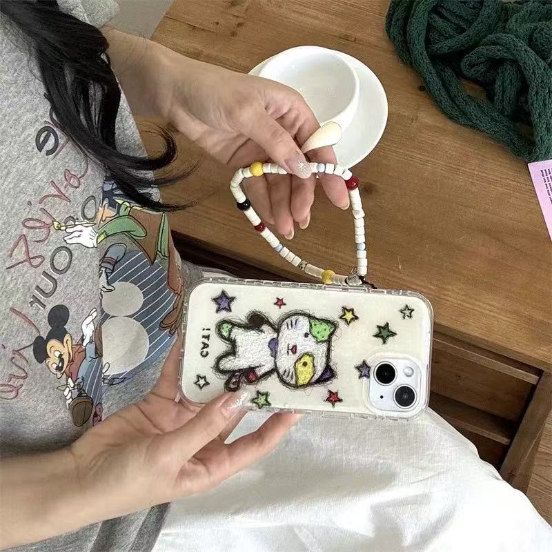 Neto lindo gato estrella para Apple 16ProMax funda para teléfono móvil cadena 15Pro 14/13 nuevo 15PM
