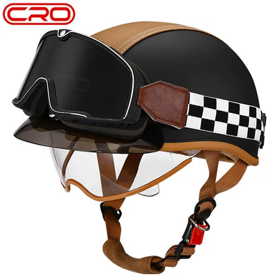 Motosiklet kaskı (dəbilqə) – and Electric Bikes, Japanese-Style Helmet - cro-summer-helmet-matte-black-transparent-goggles-large-frame-goggles-m-55-56cm-head-circumference