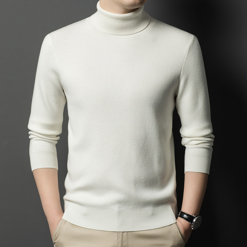 Thick Men's Worsted Sweater 2025 Autumn and Winter New Fashion Casual High Collar Pure Color Versatile Warm Knitted T-Shirt