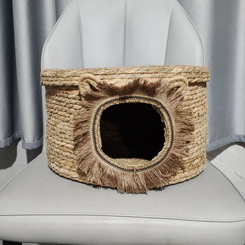 猫别墅宠物猫窝猫咪产房宠物狗窝带盖四季通用天然蒲草材质安全|undefined