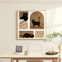 北欧猫咪餐厅装饰画现代简约客厅壁画奶油风卧室摆画小众艺术挂画