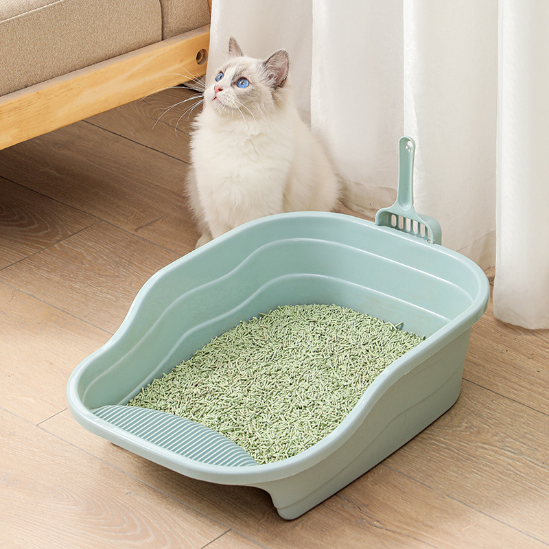 Caja de arena para gatos semicerrada, extra grande, antisalpicaduras, antipolvo, de plástico, suministros para mascotas, suministro directo de fábrica, almacenamiento para inodoro de gatos.