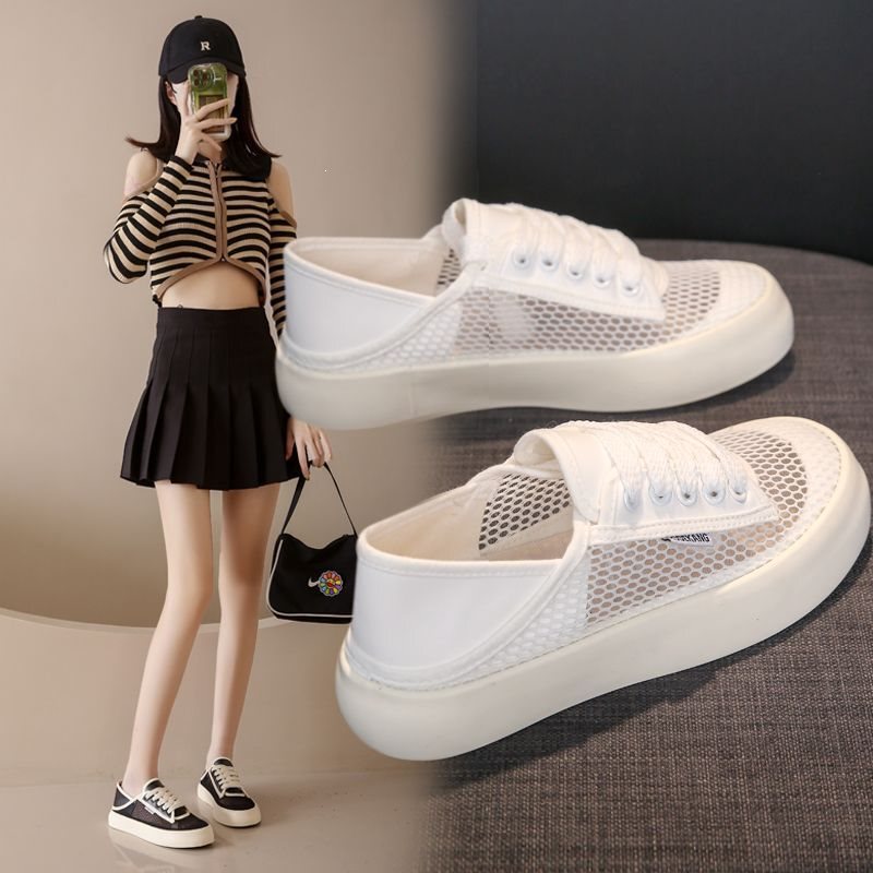 Women's 2026 New Summer Thick-Soled Korean Style Versatile Breathable Shoes with Heel-Trampling Mesh Design, Suitable for Students, Dual-Wear Sneakers Women's 2026 New Summer Thick-Soled Korean Style Versatile Breathable Shoes with Heel-Trampling Mesh Design, Suitable for Students, Dual-Wear Sneakers