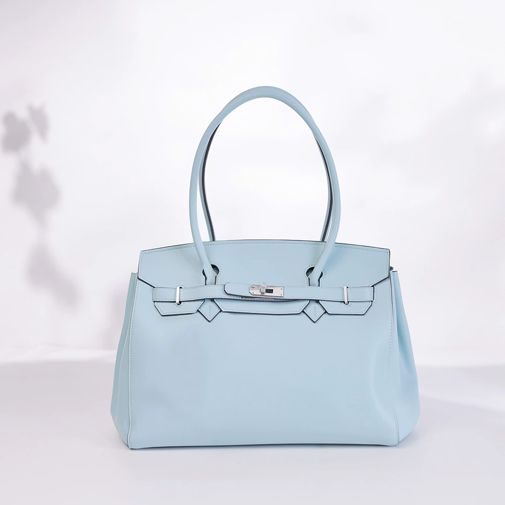 Capacious leather platinum one-shoulder bag, genuine leather