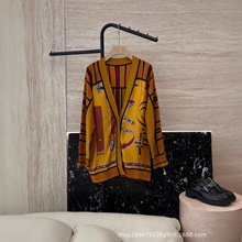 法式高级感2025秋季新款真丝印花拼接羊毛混纺针织开衫宽松百搭