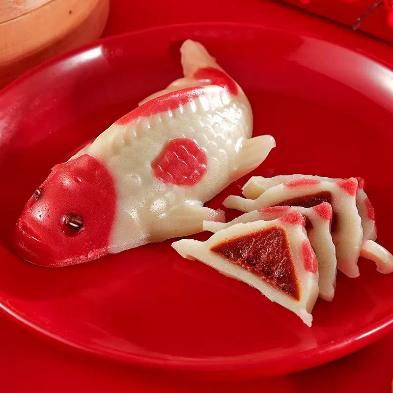红白鲤鱼形年糕速食糯米蒸糕年夜饭豆沙馅年糕鱼一件代发现货直发